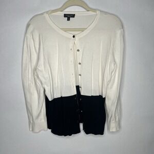 Spense Knits Women's Black Ivory Mirrored Button up 3/4 Sleeve Large‎ Sweater L